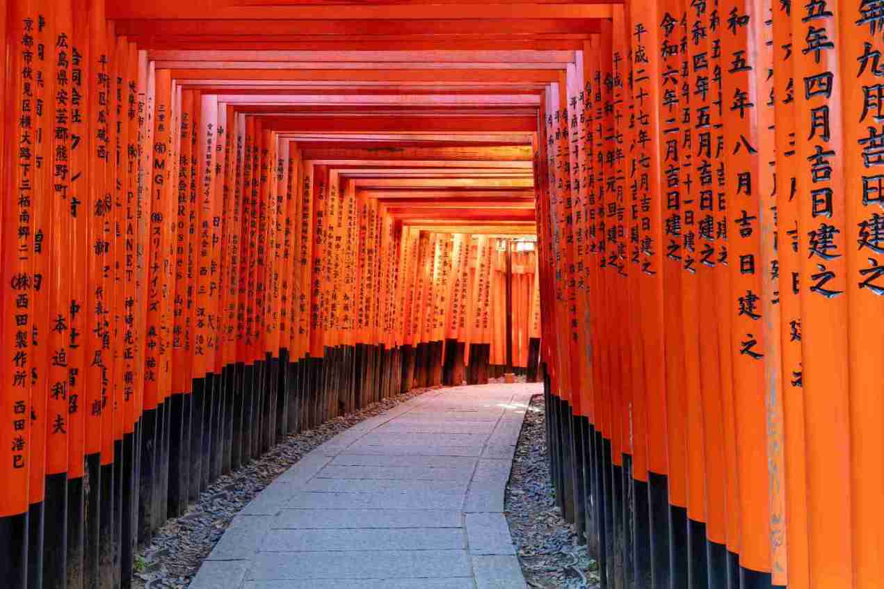 Allée de torii rouges au sanctuaire Fushimi Inari
